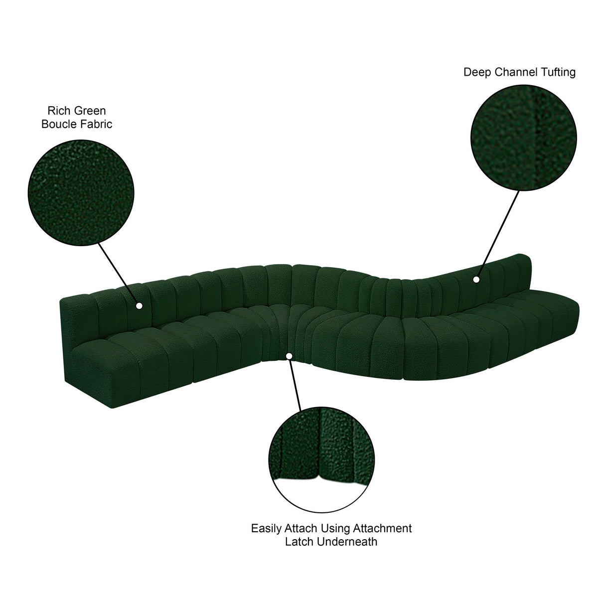 Arc - Boucle Fabric 8 Piece Curved Modular Sofa