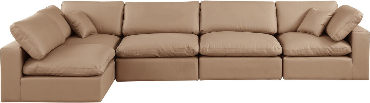 Comfy - 5 Piece Faux Leather Modular Sectional - Tan