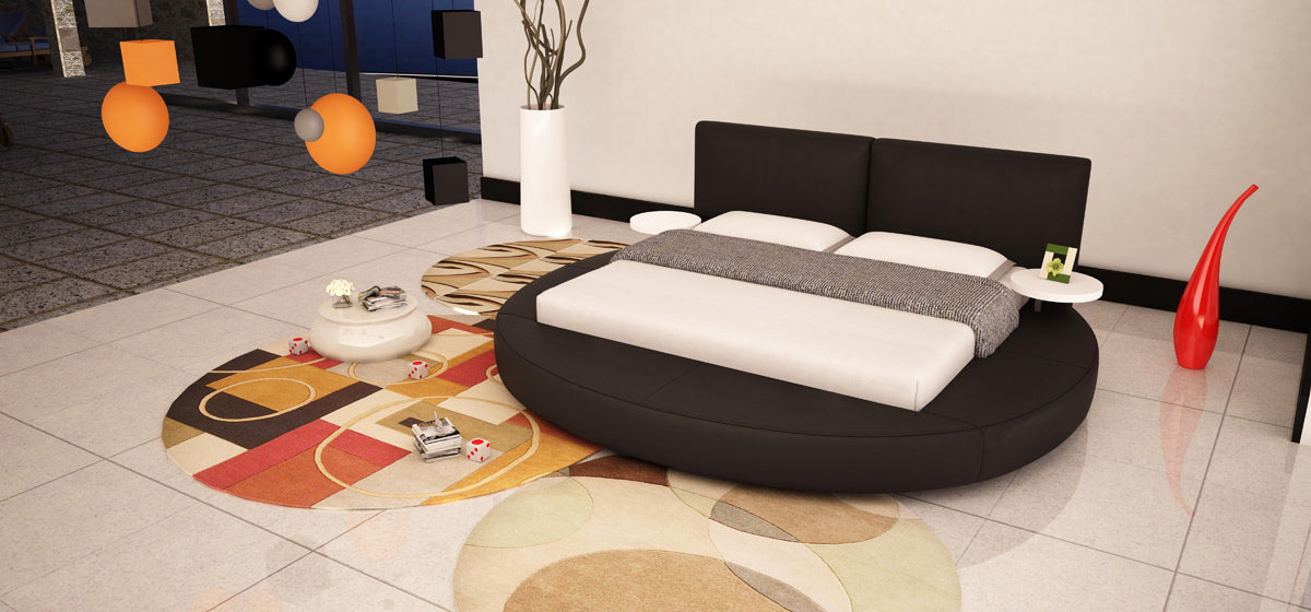 Queen Atlas Modern Black Leather Round Bed by VIG Furniture - View 1