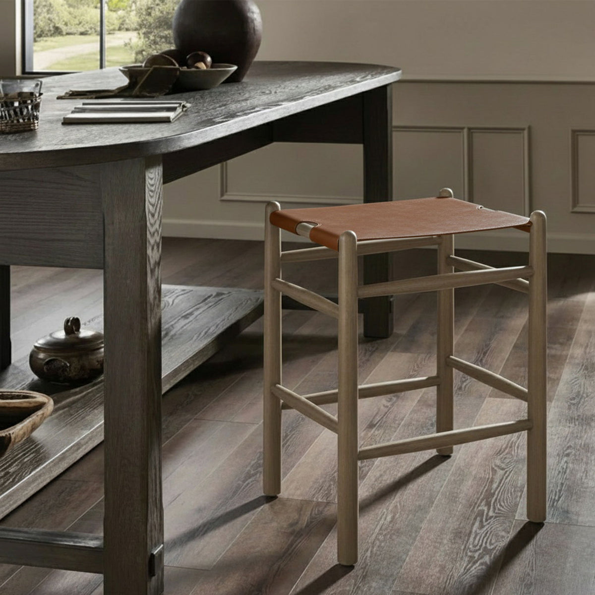 Santos - Backless Counter Stool With Stained Brown Base