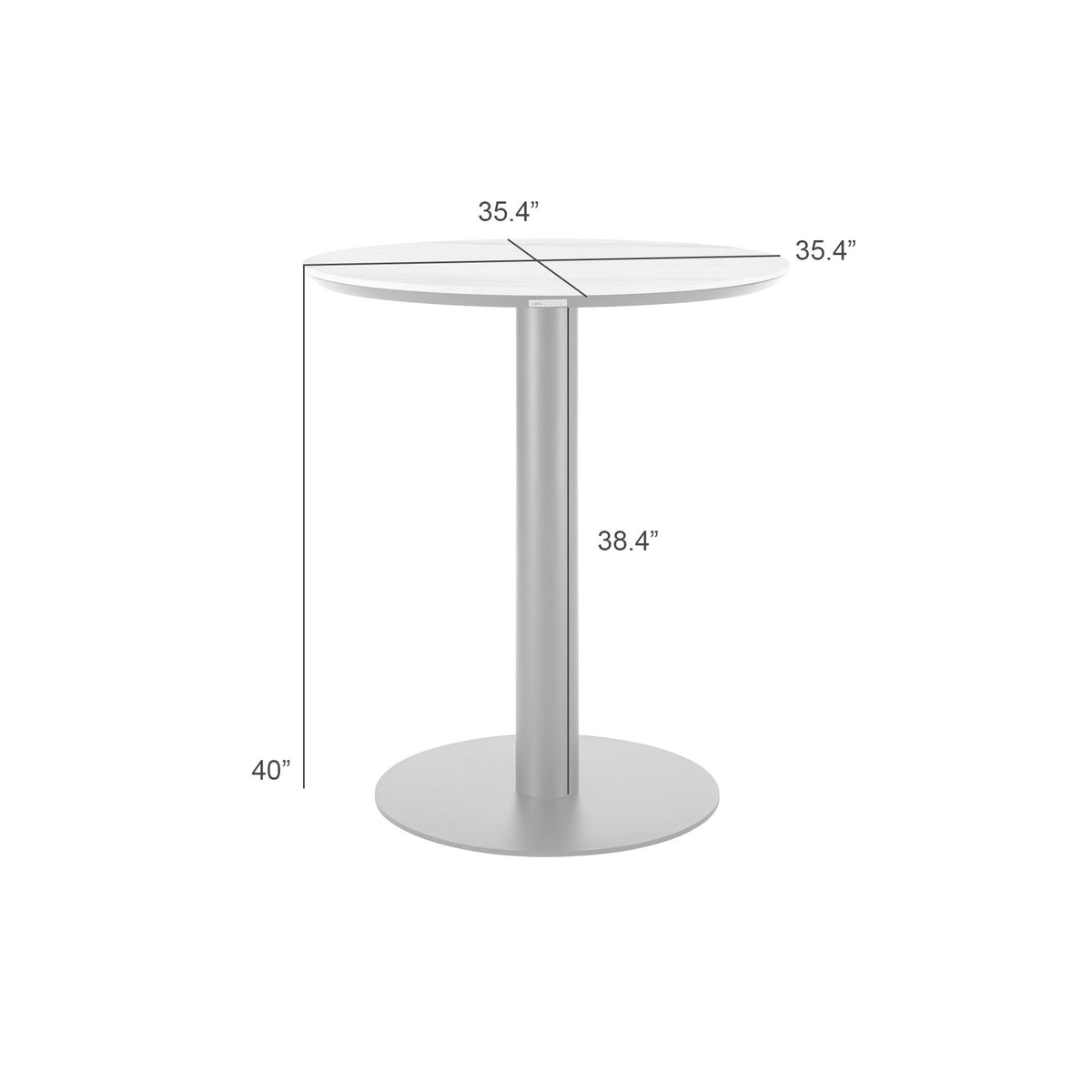 Jazmin - 40" Outdoor Round Sintered Stone Bar Table With Aluminum Pedestal Base - Black / White