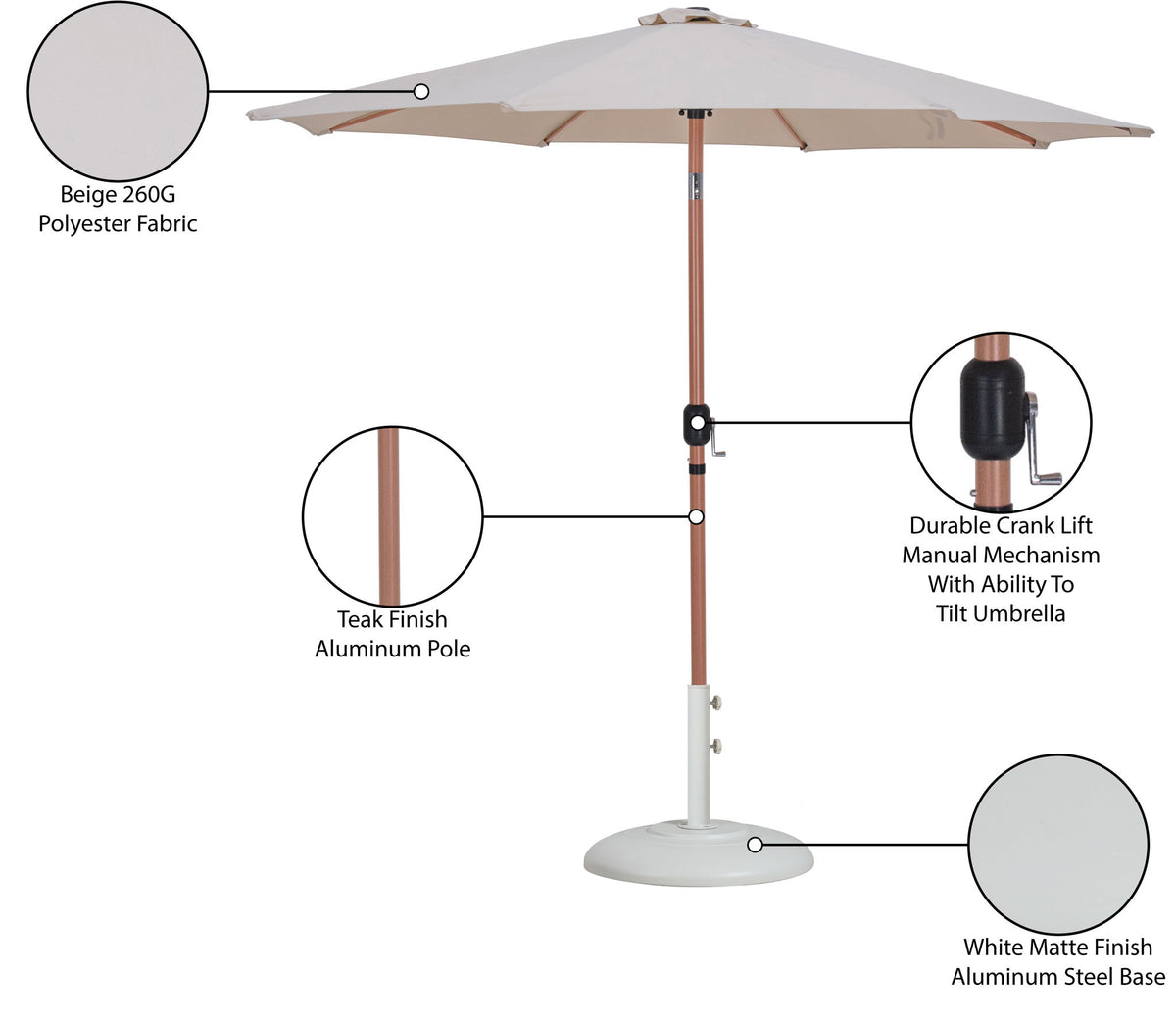 Fiji - Aluminum Patio Umbrella With Round White And Teak Base