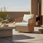 Driftbay - Metal Outdoor Swivel Lounge Chair With Cushions - Boucle White / Natural