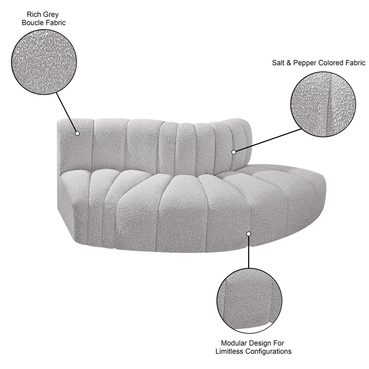 Arc - Boucle Fabric 3 Piece Modular Sofa