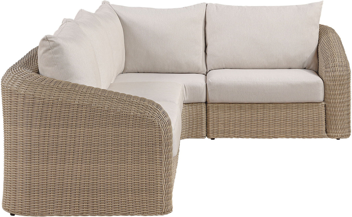 Seacrest - 123.25" Olefin Water Resistant Fabric And Wicker 4 Piece Outdoor Patio Modular Sectional