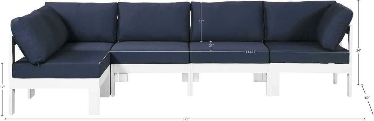 Nizuc - Outdoor Patio 5 Piece Modular Sectional With White Frame