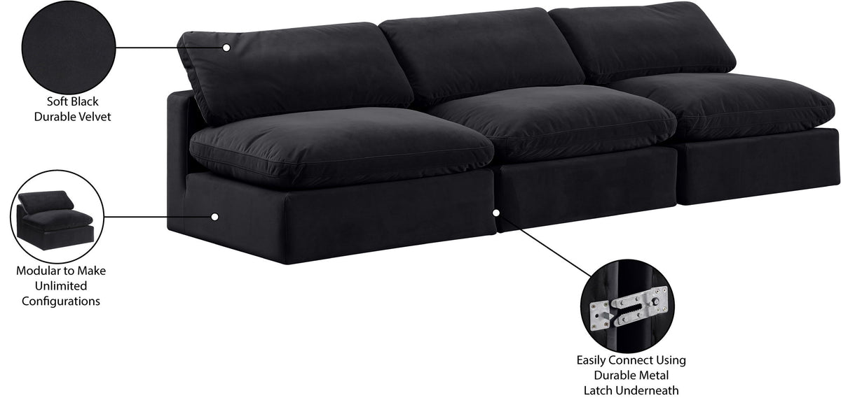 Comfy - Velvet Modular Armless Sofa 3 Seats