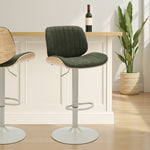 Brock - Adjustable Swivel Curved Back Wood Bar Stool With Faux Leather Seat