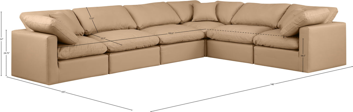 Indulge - Faux Leather 6 Piece Modular Corner Sectional - Tan