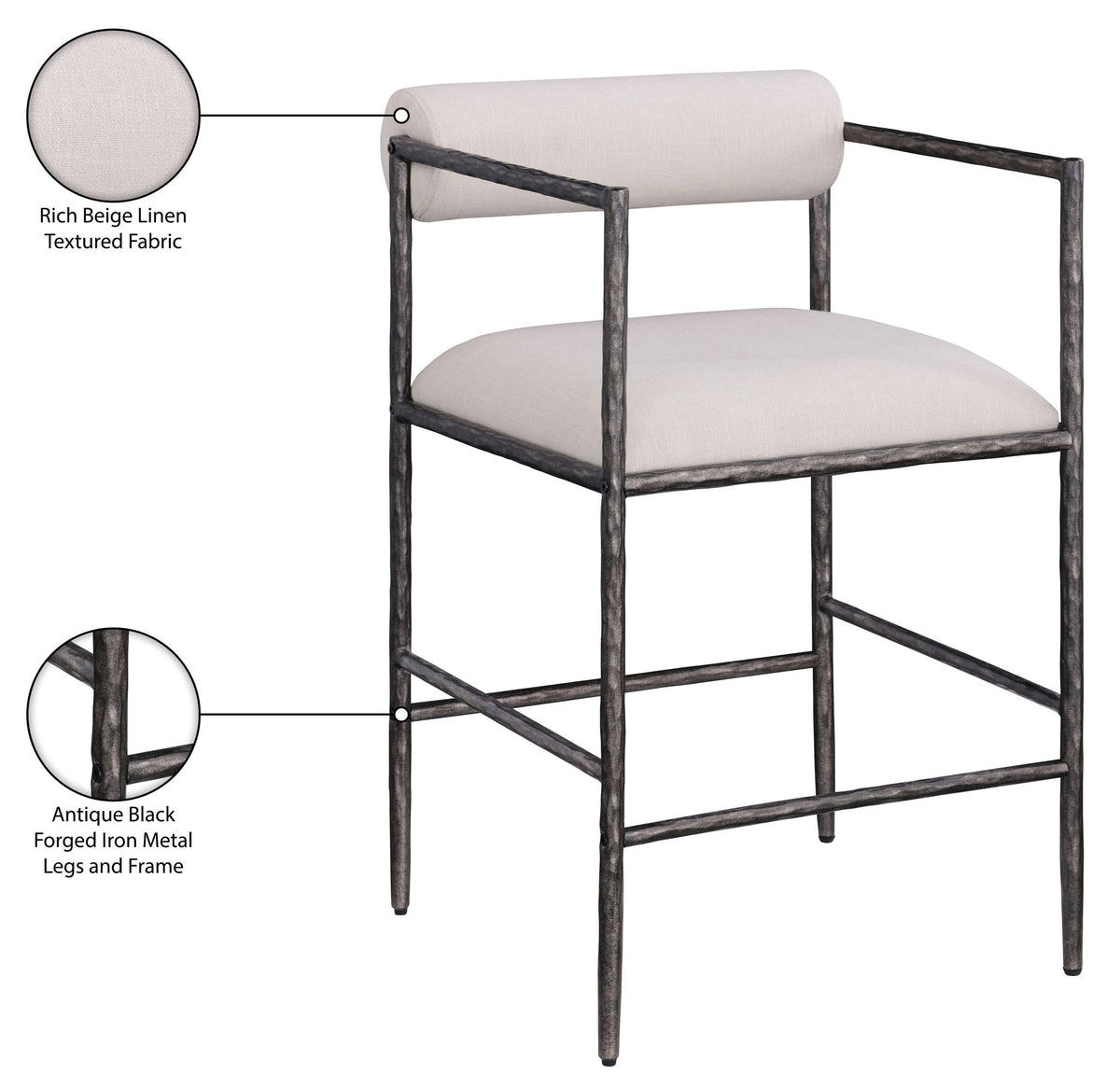 Axis - Linen Textured Beige Fabric Upholstered Counter Stool (Set of 2)