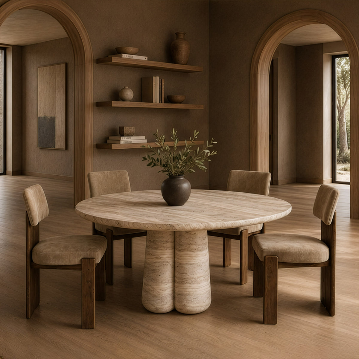 Aragats - Modern Faux Travertine Concrete Round Dining Table by VIG Furniture - View 8
