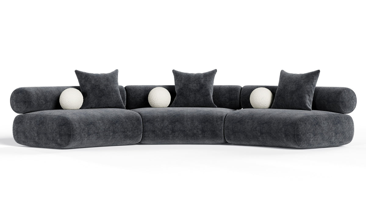 Simpson - Contemporary Dark Grey Fabric Curved Modular Sectional Sofa with Throw Pillows-3-Piece Sectional by VIG Furniture - View 1