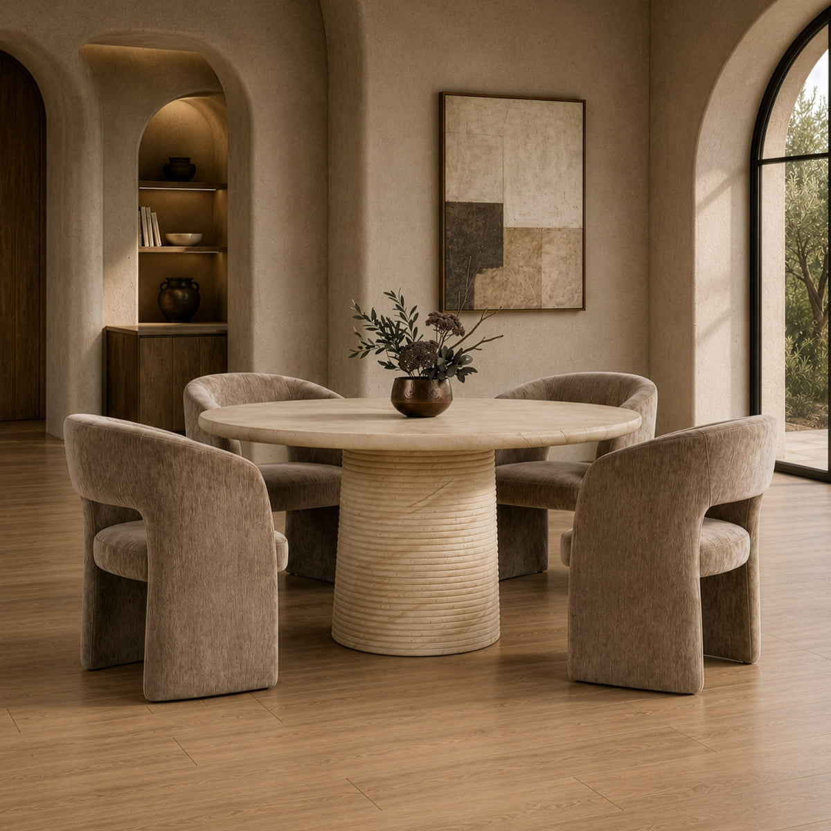 Sinai - Modern Faux Travertine Concrete Round Dining Table by VIG Furniture - View 8