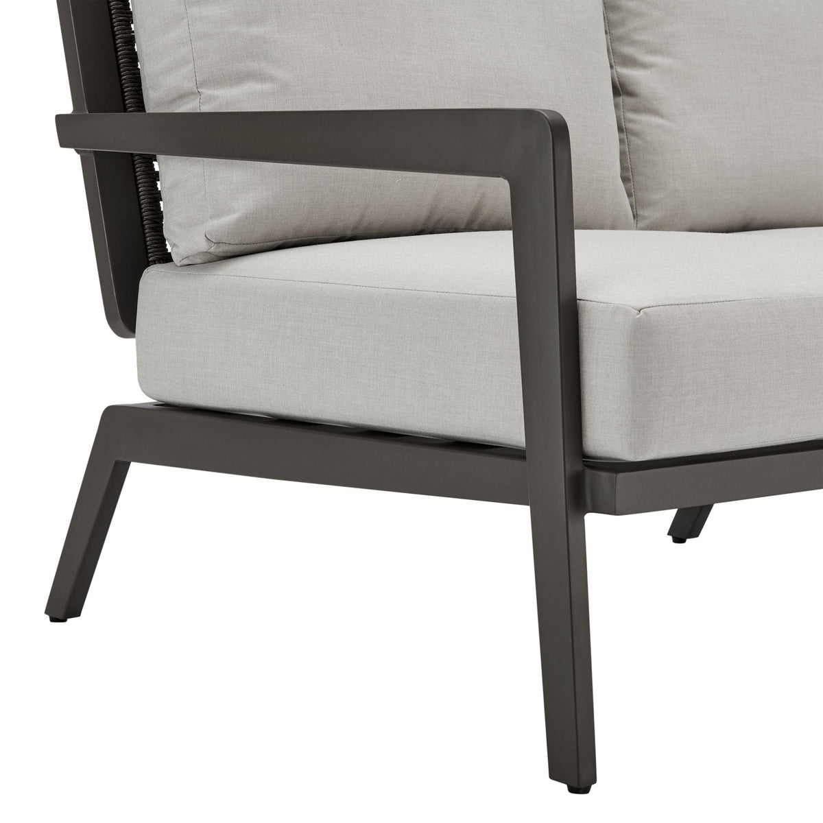 Avila - Outdoor Sofa With Woven Rattan Details Aluminum Frame And Cushions - Dark Bronze / Silver Ash