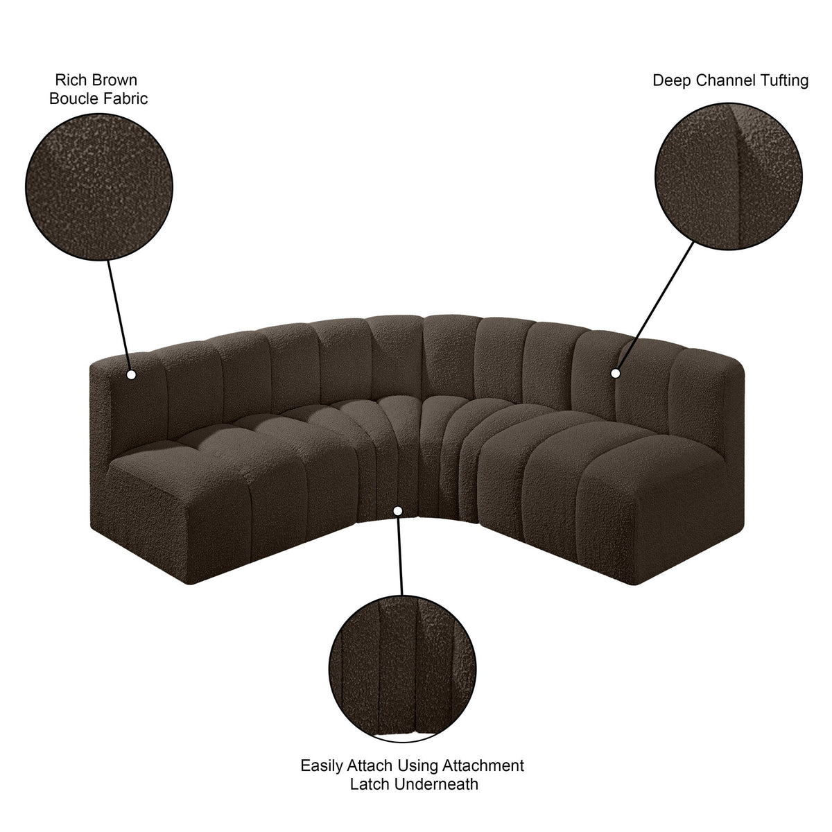 Arc - Boucle Fabric 4 Piece Corner Modular Sofa