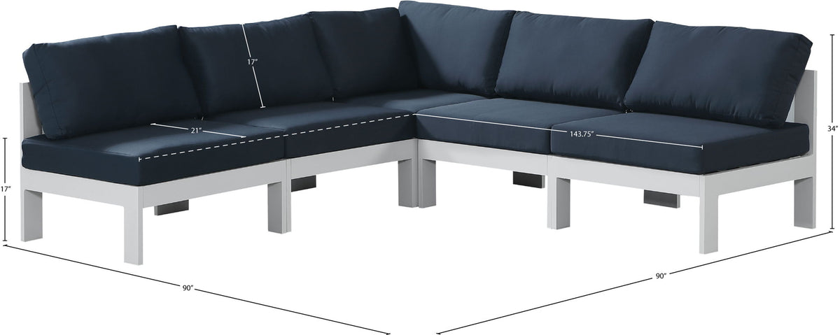 Nizuc - Outdoor Patio 5 Piece Modular Sectional With White Frame