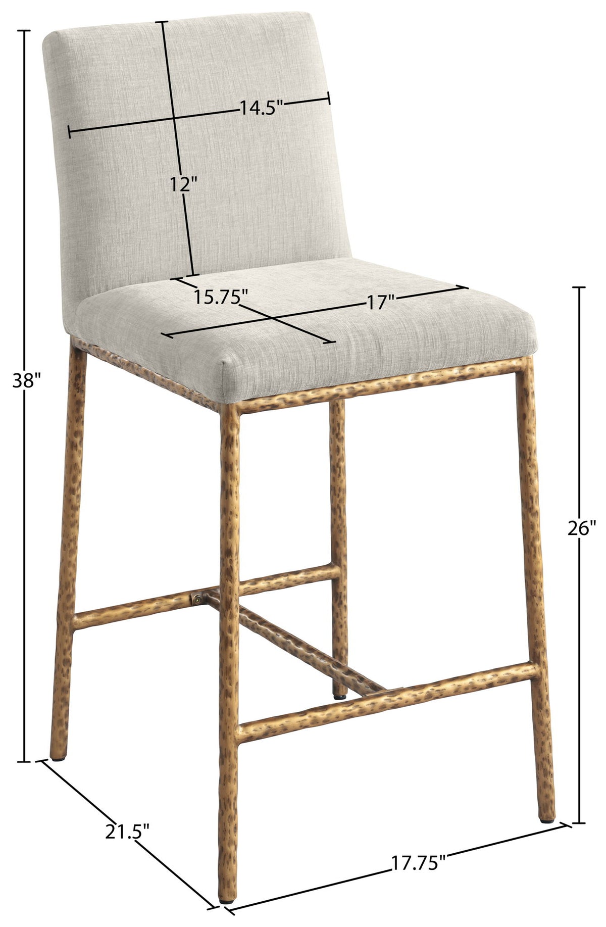 Reeves - Chenille Fabric Upholstered Counter Stool (Set of 2) - Gold Base