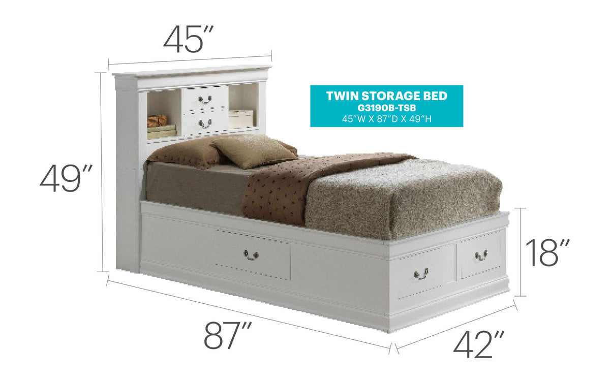 Glory Furniture - Louis Phillipe - Bookcase Storage Bed
