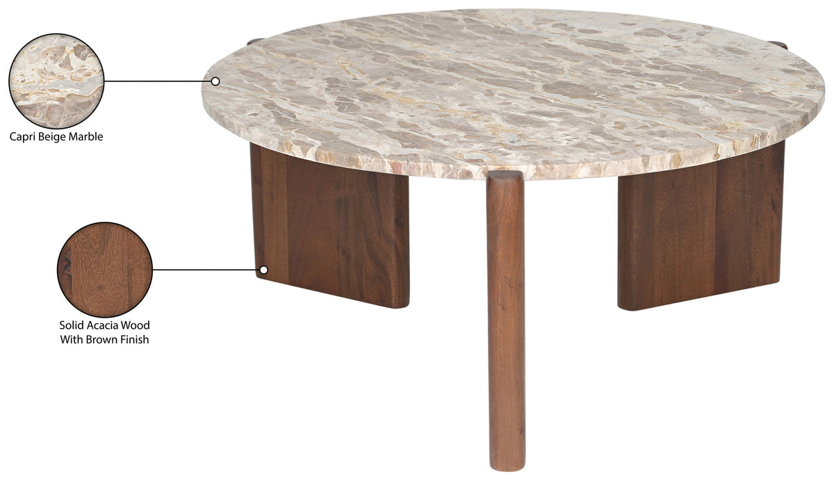 Varenna - Marble Top And Acacia Wood Base Coffee Table - Beige