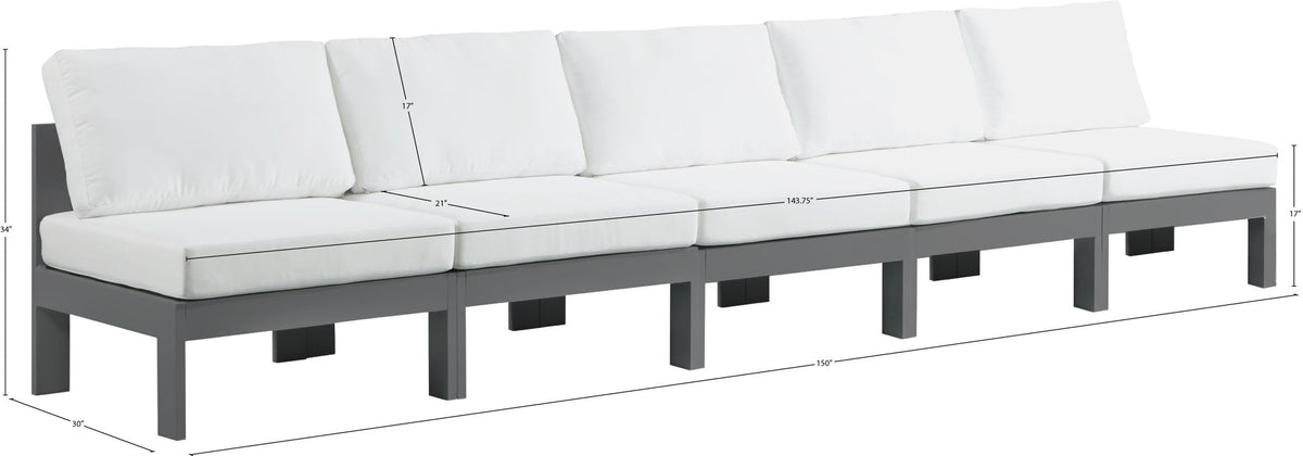 Nizuc - Outdoor Patio 5 Seat Modular Armless Sofa With Gray Frame