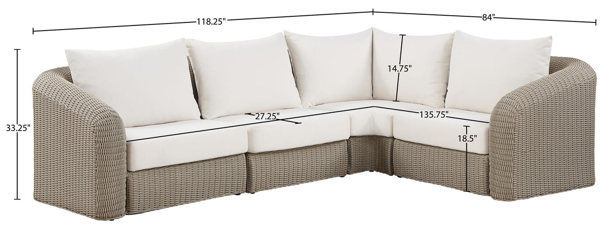 Seacrest - 123.25" Olefin Water Resistant Fabric And Wicker 4 Piece Outdoor Patio Modular Sectional