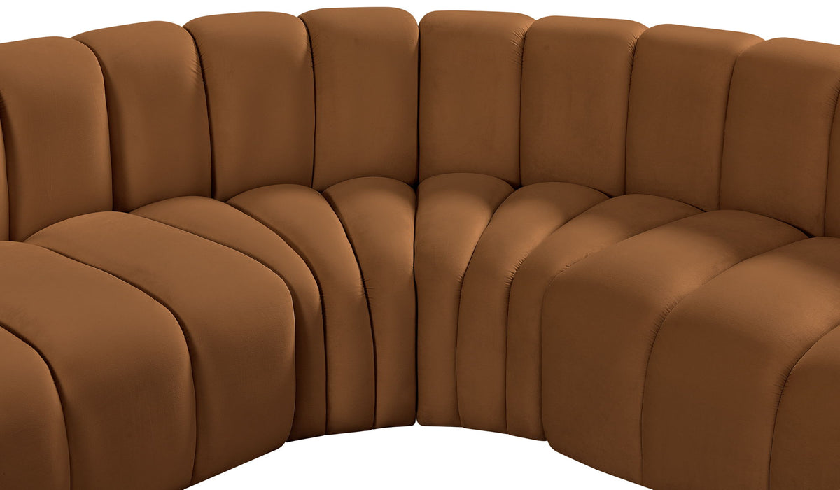 Arc - Velvet 5 Piece U-Shaped Modular Sofa - Saddle