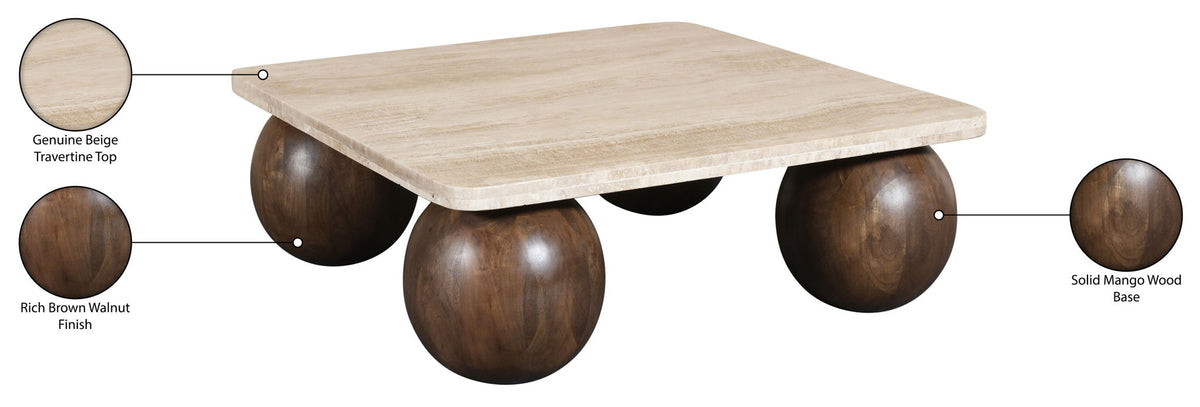 Strata - Travertine And Mango Wood Coffee Table - Brown / Beige