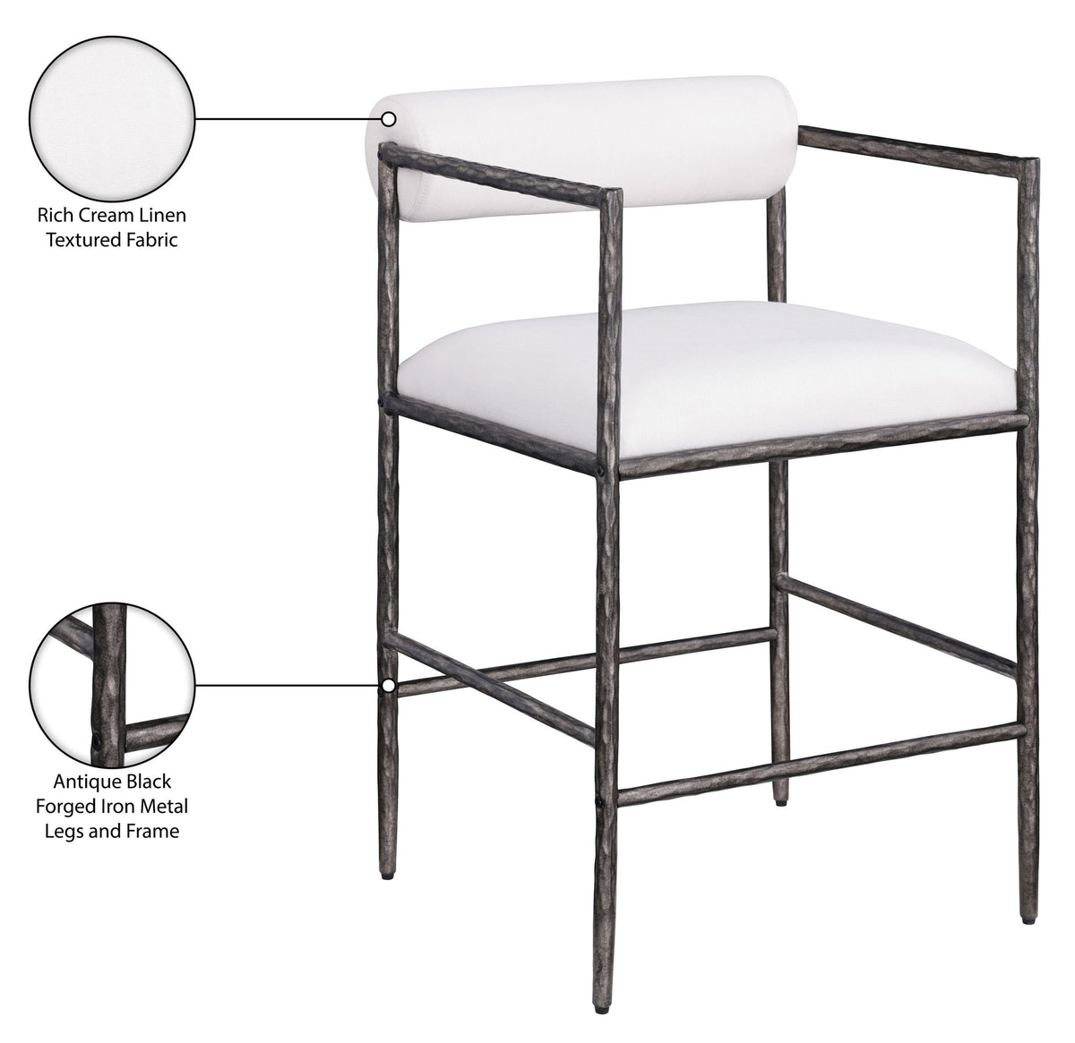 Axis - Linen Textured Cream Fabric Upholstered Counter Stool (Set of 2)