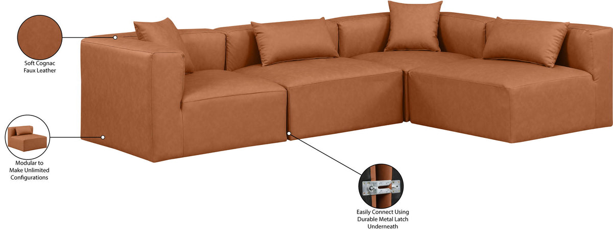 Cube - 4 Piece Modular Corner Sectional - Cognac