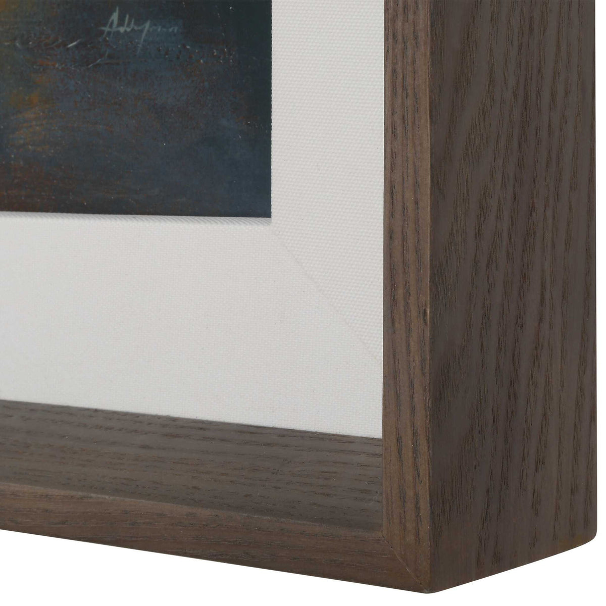 Blue Reverie - Framed Abstract Lake Print - Light Brown