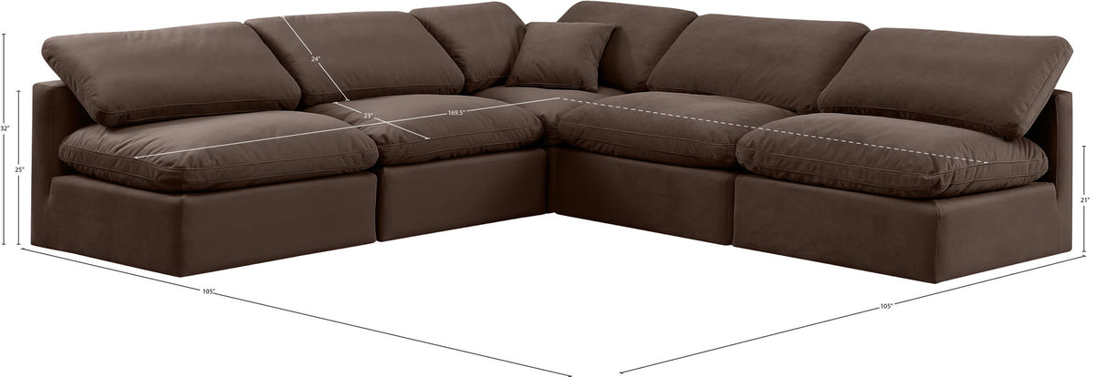 Indulge - Velvet 5 Piece Modular Corner Armless Sectional