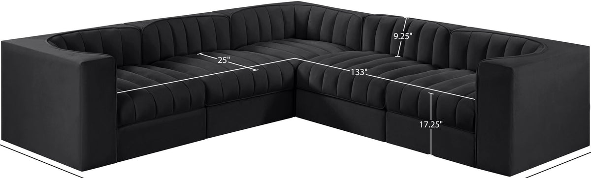 Rummi - Symmetrical Velvet Performance Fabric Upholstered 5 Piece Modular Sectional