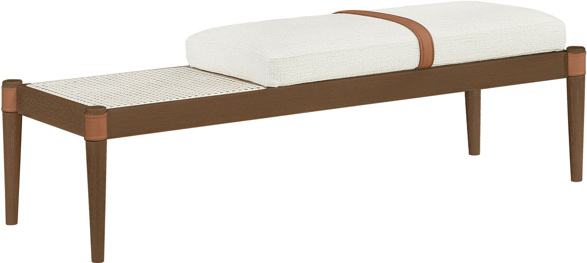 Nara - Linen Textured Fabric Upholstered Bench - Painted Brown Walnut