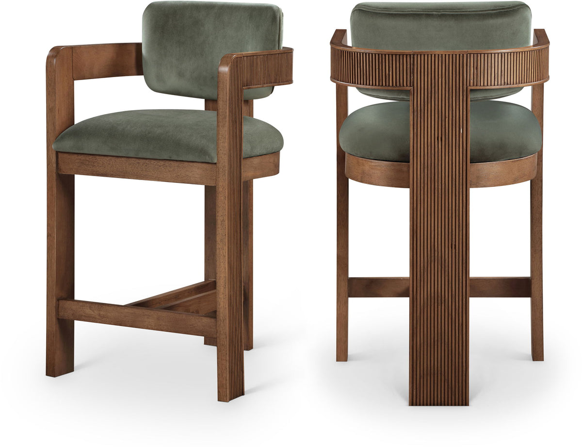 Sacha - Velvet Stool With Brown Base