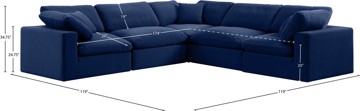 Comfy - 5 Piece Velvet Modular Corner Sectional