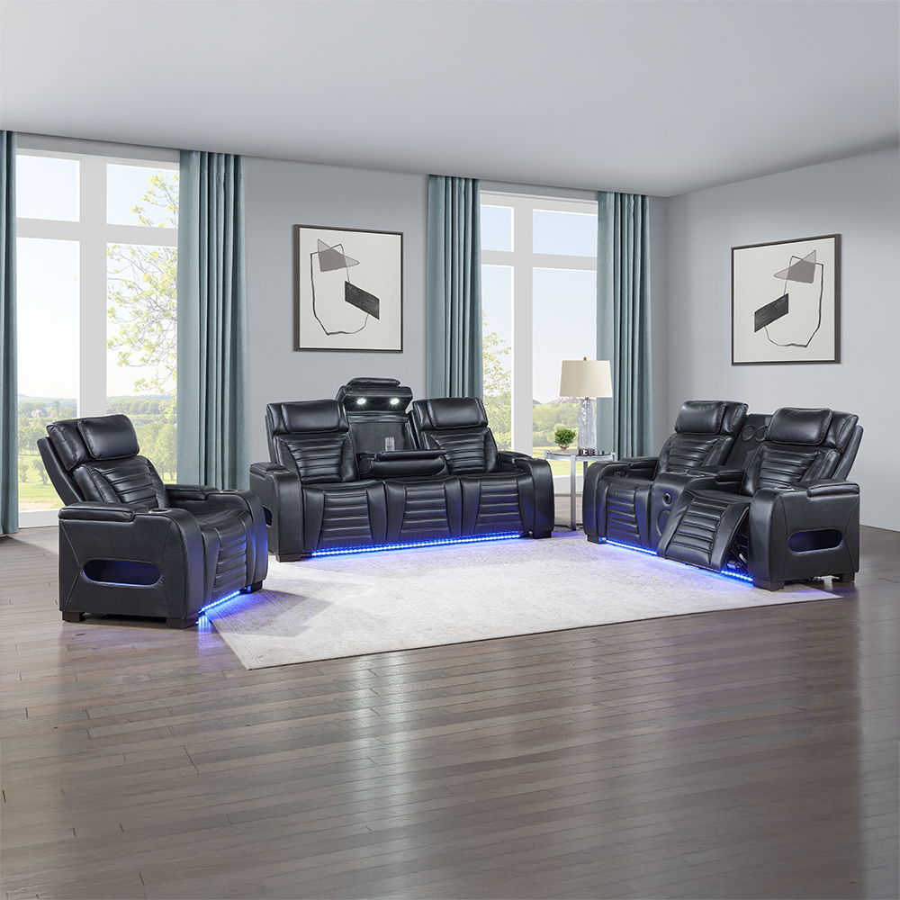 Ephron - Power Motion Loveseat With Console, Power Headrests, LED & Speakers - Black