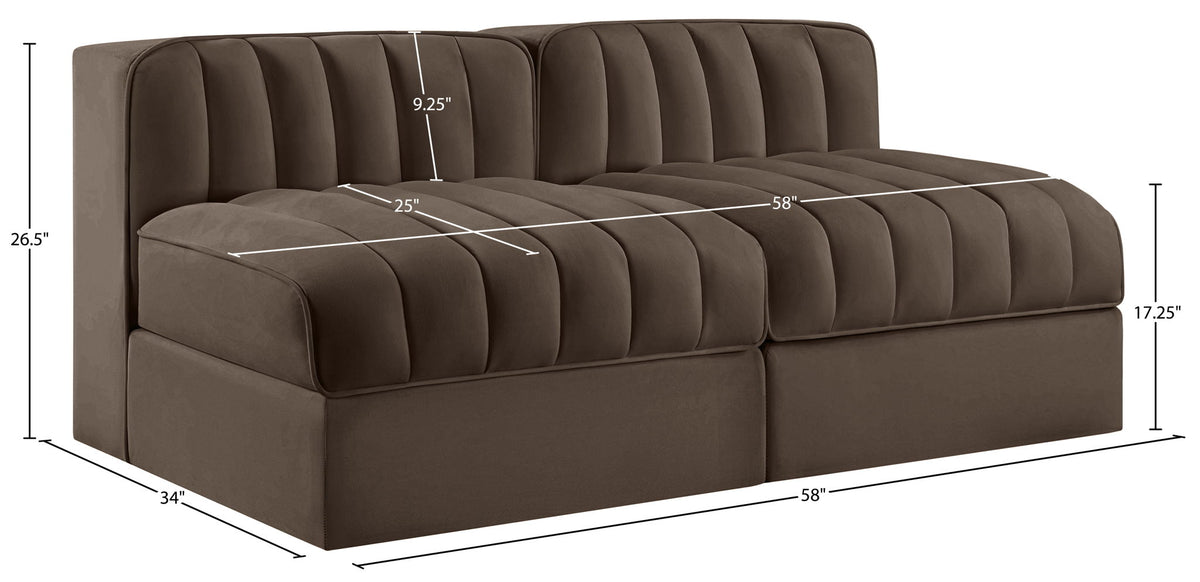 Rummi - Velvet Performance Fabric Upholstered 2 Piece Modular Armless Loveseat
