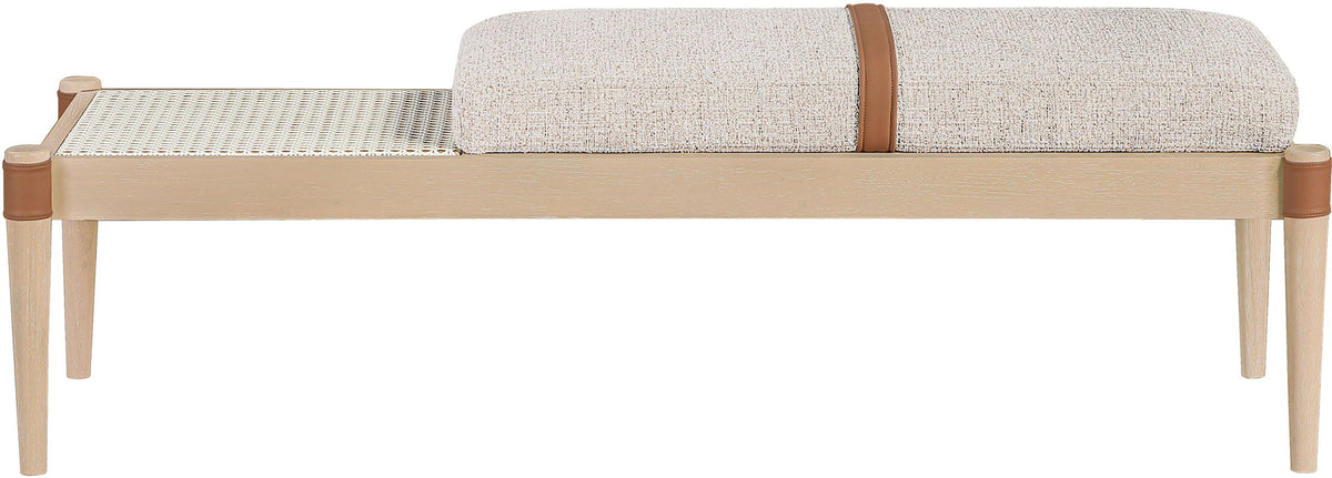 Nara - Linen Textured Fabric Upholstered Bench - Painted Natural