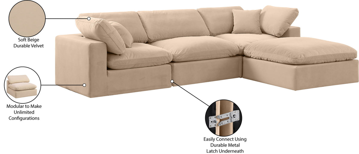 Comfy - 4 Piece Velvet Modular Sectional With Chaise