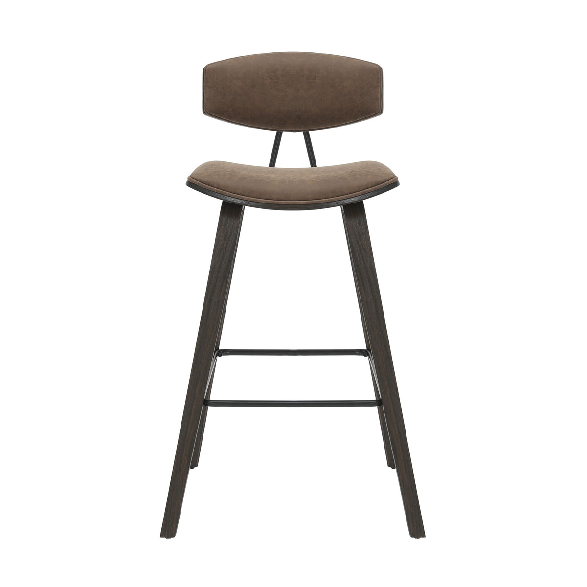 Fox - Bar Height Curved Back Wood Bar Stool With Faux Leather Seat
