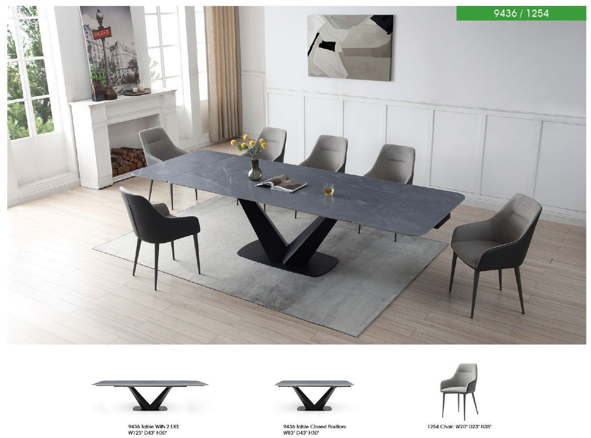 9436 - Ceramic & Metal Dining Table - Gray / Black