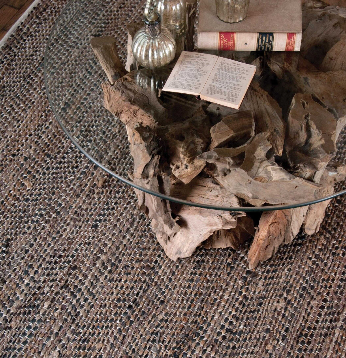 Tobais - Rescued Leather & Fabric Rug