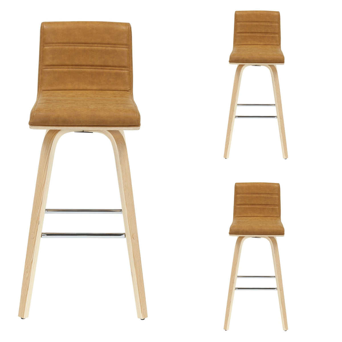 Vienna - 39.5" Swivel Bar Height Square Back Wood Bar Stool With Faux Leather Seat