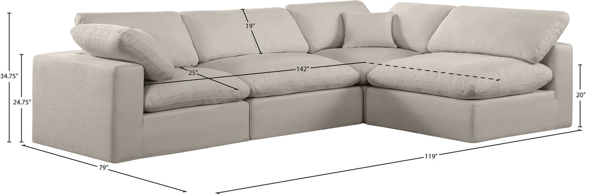 Comfy - 4 Piece Linen Fabric Modular Armless Sectional