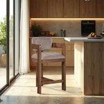 Sacha - Velvet Stool With Brown Base