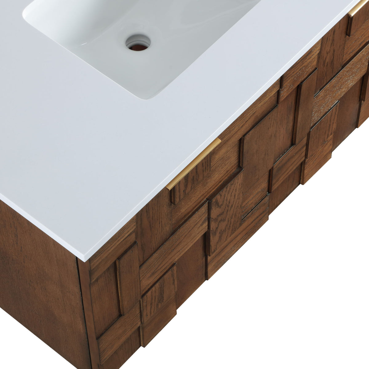 Leonardo - Engineered Stone And Solid Wood 24" Wall Mounted Bathroom Vanity