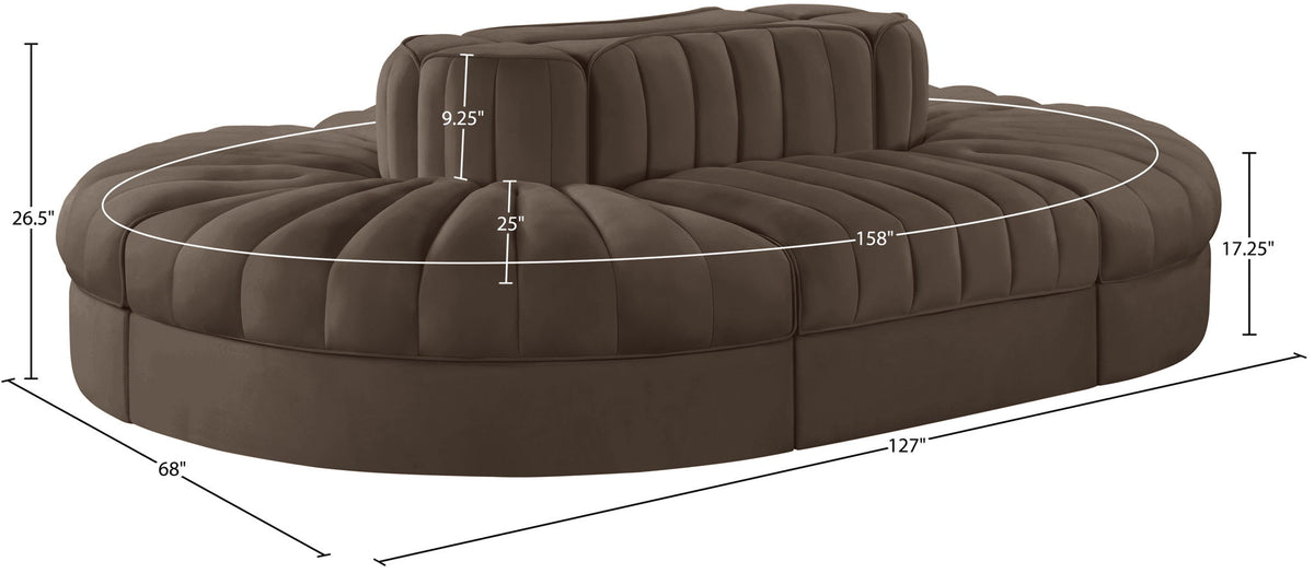 Rummi - Oval Velvet Performance Fabric Upholstered 6 Piece Modular Sectional