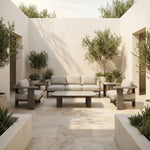 Ciela - Outdoor 3 Seat Sofa With Rattan Trim Aluminum Frame And Clouded Taupe Cushions - Dark Bronze / Gray