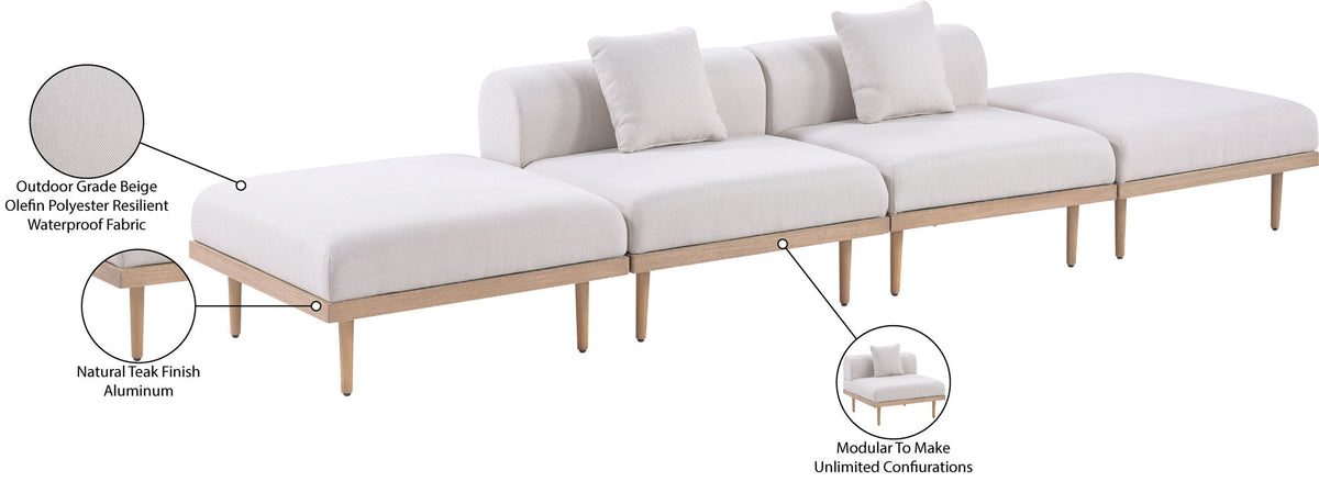 Laguna - 4 Piece 142" Outdoor Patio Armless Modular Sofa With 2 Backless Seats
