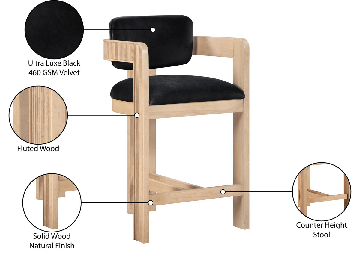 Sacha - Velvet Stool With Natural Base